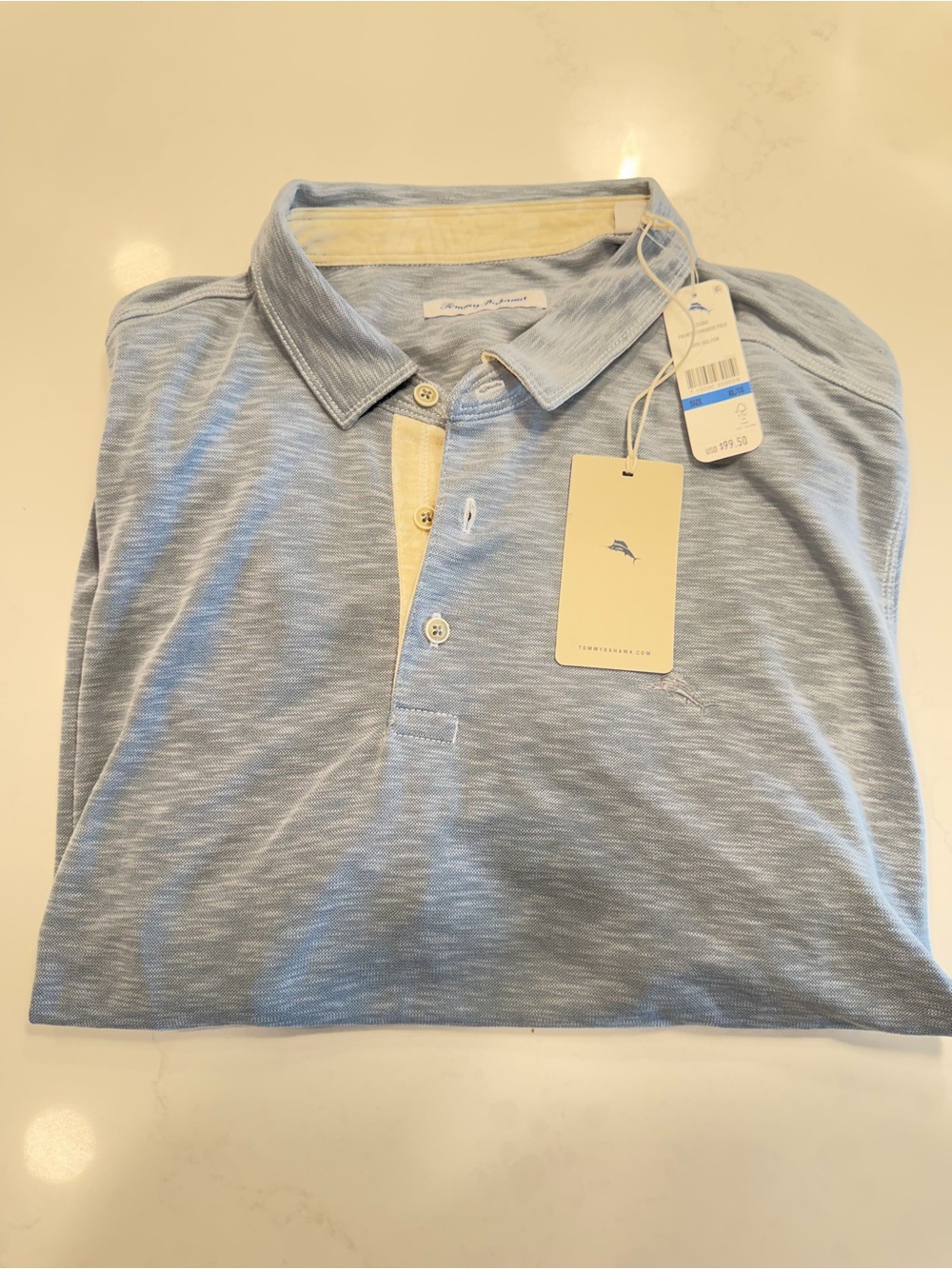 Tommy Bahama Men’s Soft Sky Blue Polo with Cream Placket